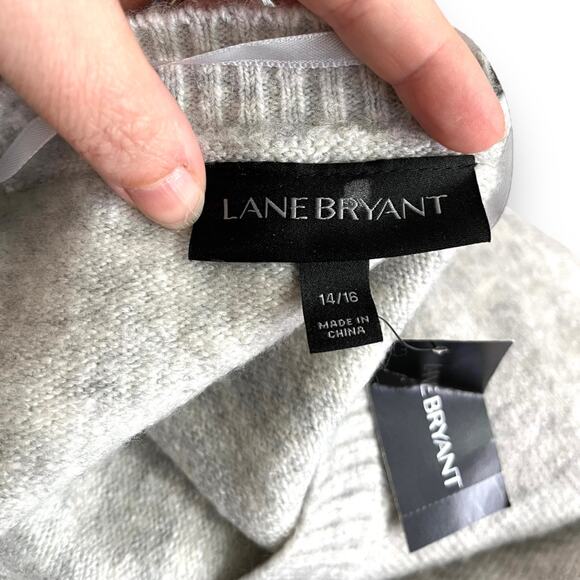 NWT Lane Bryant Marled Gray Tunic Sweater With Faux Fur Pockets Women's 14/16 - Picture 7 of 9
